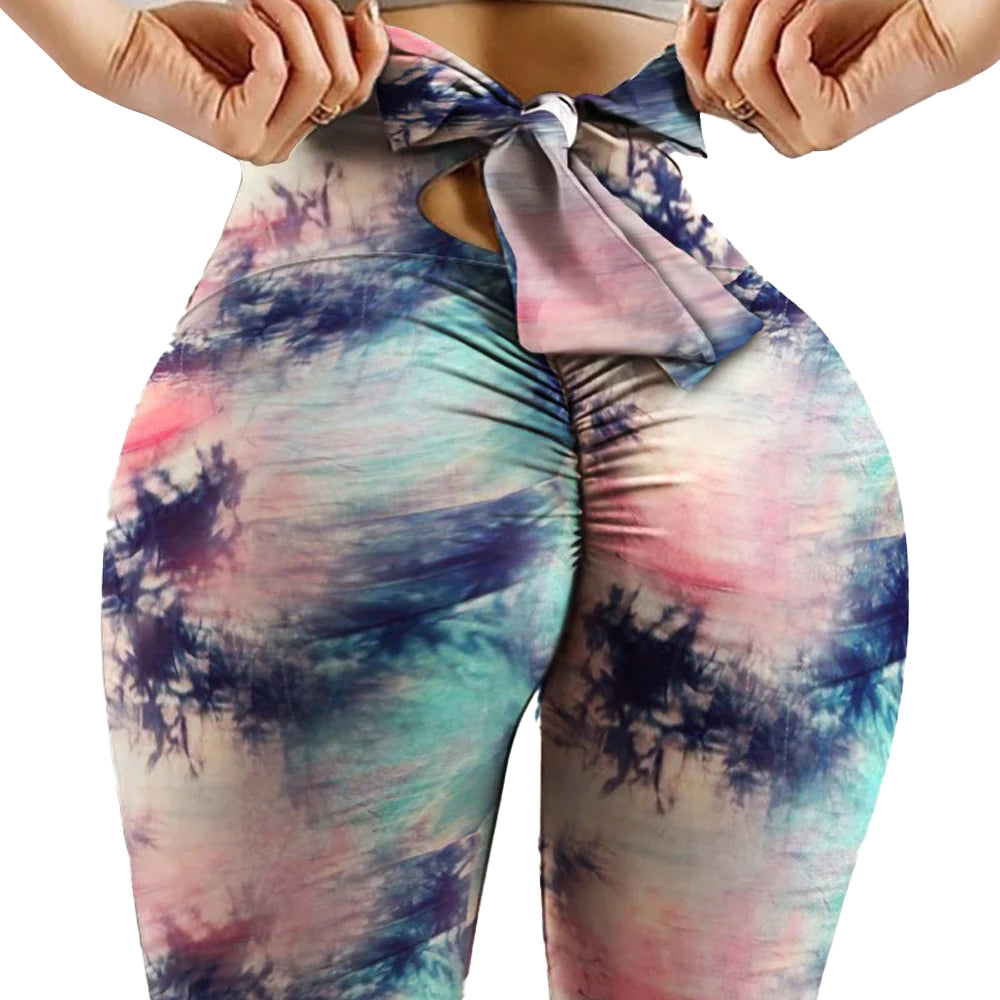 Printed Legging with Bow tie Design High Waist Seamless Yoga Fashion Tights pink