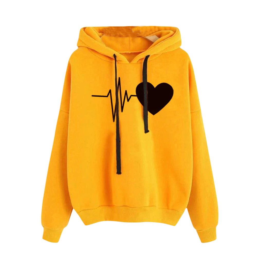Heart Print Streetwear Hoodies Women Sweatshirt Spring Autumn Long Sleeve Hoodie Clothes Yellow