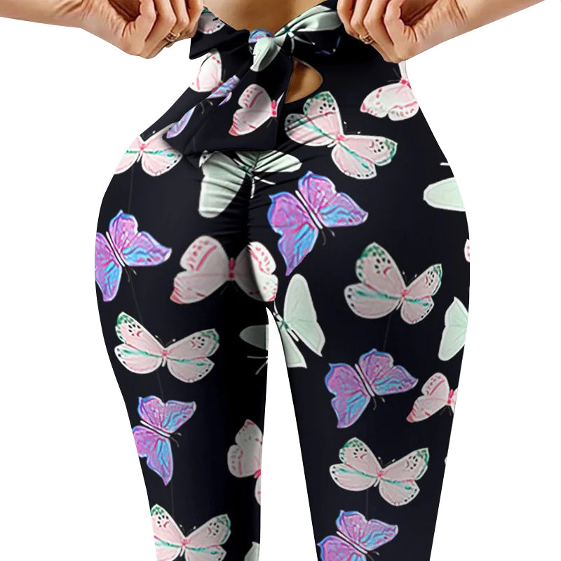 Fashion high elasticity printing pants with scrunch high waist slim yoga workout leggings for women