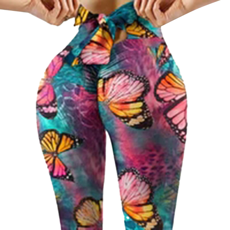 Fashion high elasticity printing pants with scrunch high waist slim yoga workout leggings for women