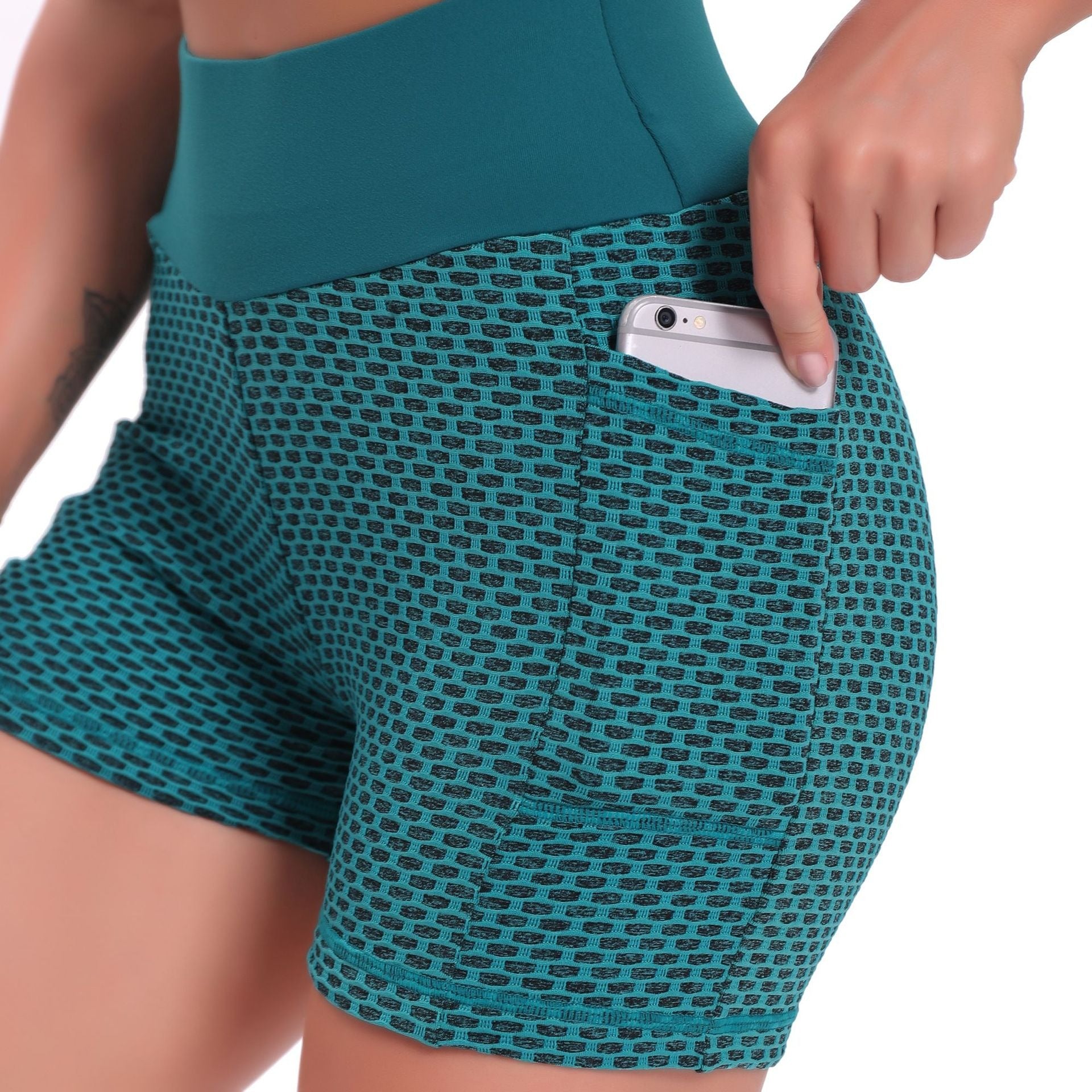 Green Mesh/Honeycomb Legging Short With Pocket.jpg