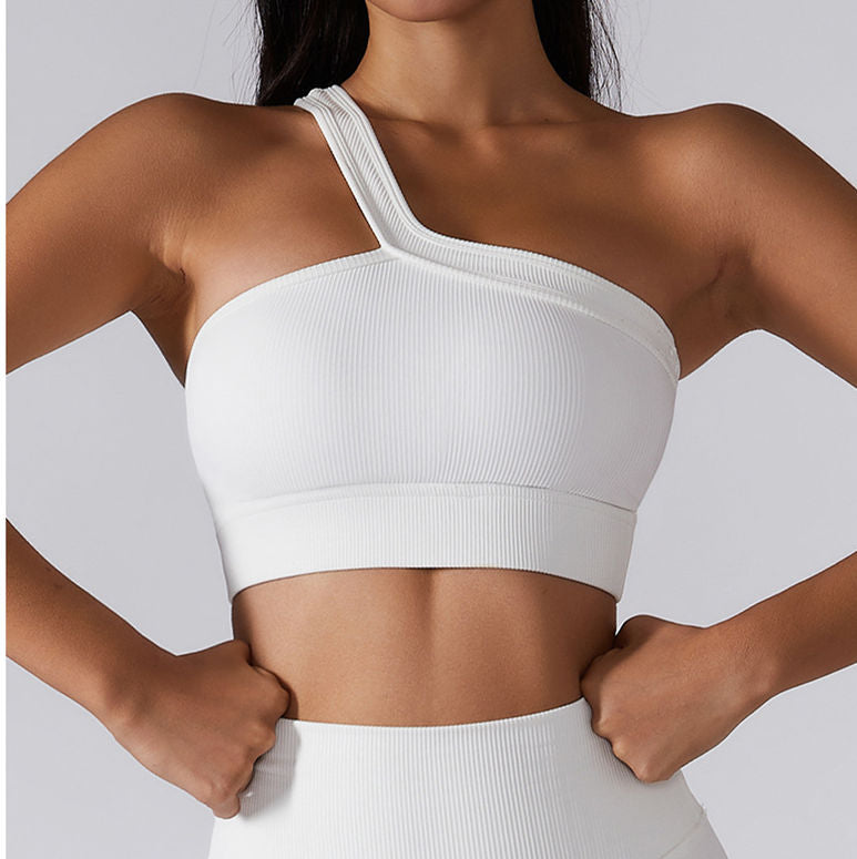 Ribbed White One Strapped Bra